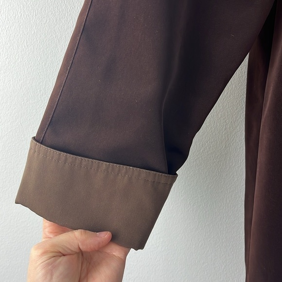 Gallery All Weather Brown Hooded Button Zip Trench Coat Womens Size L Classic - Picture 6 of 16